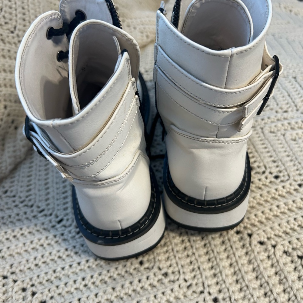 Demonia White Combat Boots with Black Accents - Picture 5 of 10